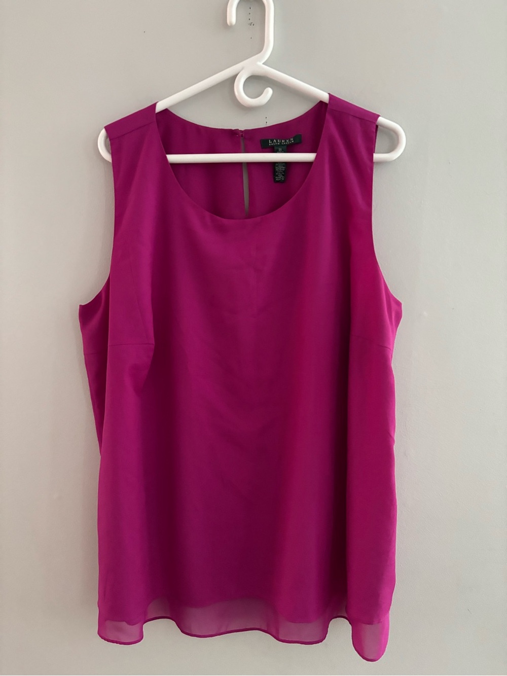 Lauren Ralph Lauren Magenta Fuchsia Chiffon Keyhole Blouse Sleeveless Top 3X